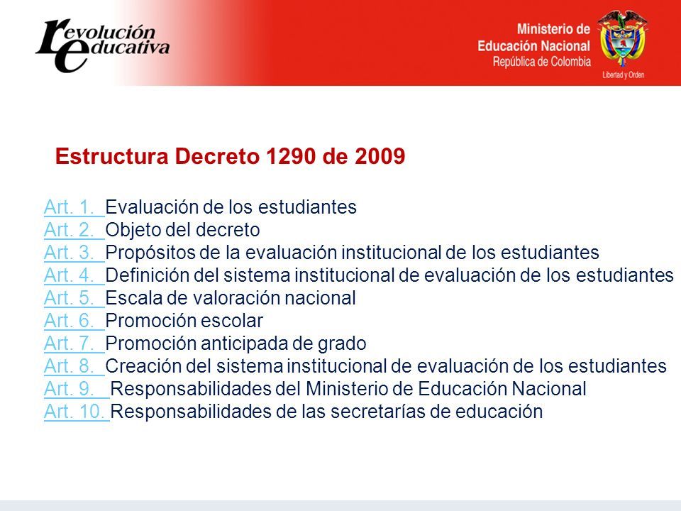 Estructura Decreto 1290 de 2009 Art. 1. Art. 1.