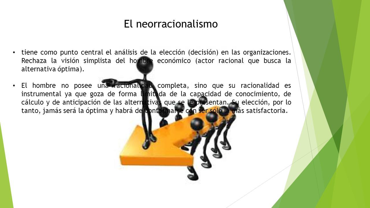 El neorracionalismo tiene como punto central el análisis de la elección (decisión) en las organizaciones.