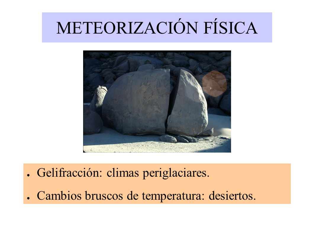 TIPOS DE METEORIZACIÓN ● FÍSICA: fragmentación de las rocas.