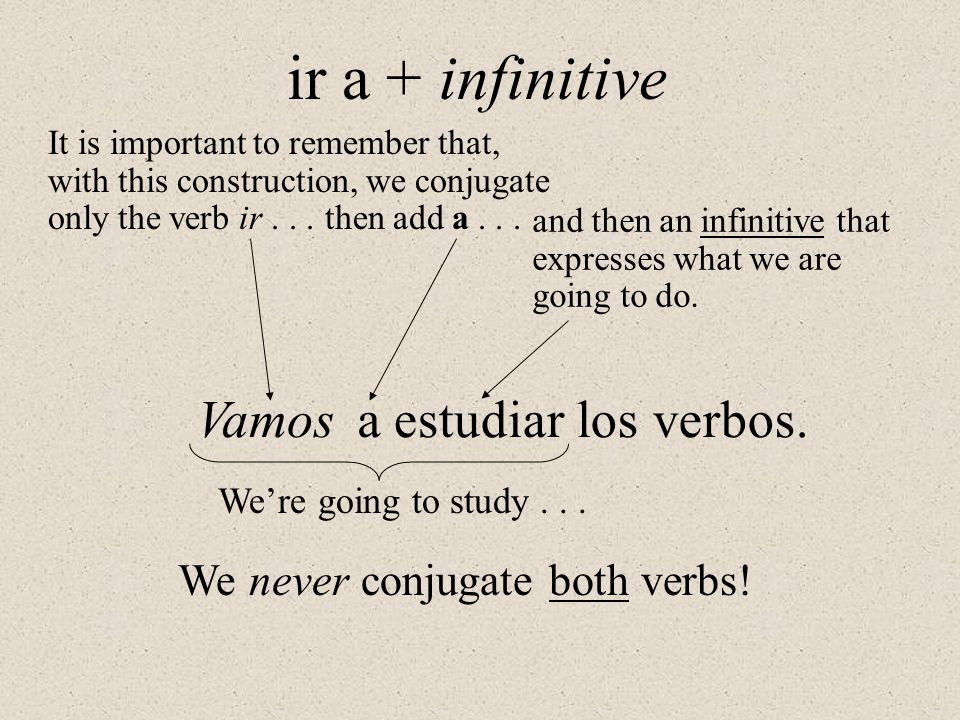 ir a + infinitive It is important to remember that, with this construction, we conjugate only the verb ir...