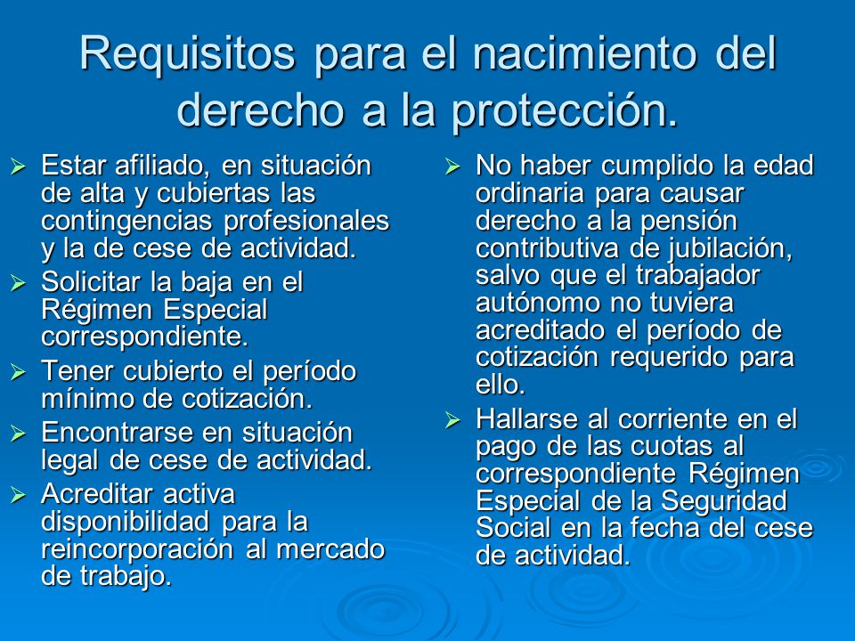 Requisitos para el nacimiento del derecho a la protección.