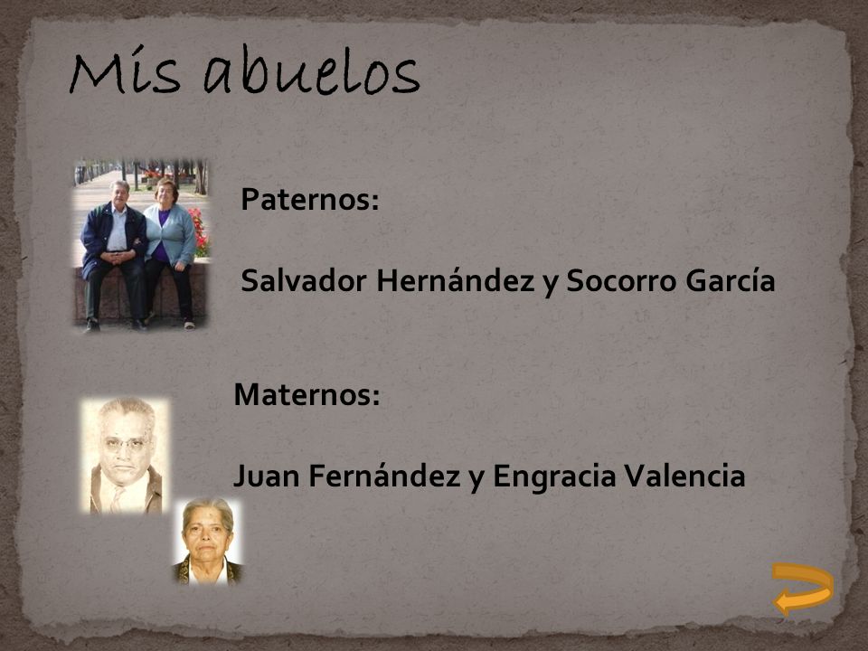 Mis abuelos Paternos: Salvador Hernández y Socorro García Maternos: Juan Fernández y Engracia Valencia