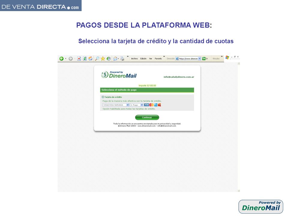 PAGOS DESDE LA PLATAFORMA WEB: Selecciona la tarjeta de crédito y la cantidad de cuotas