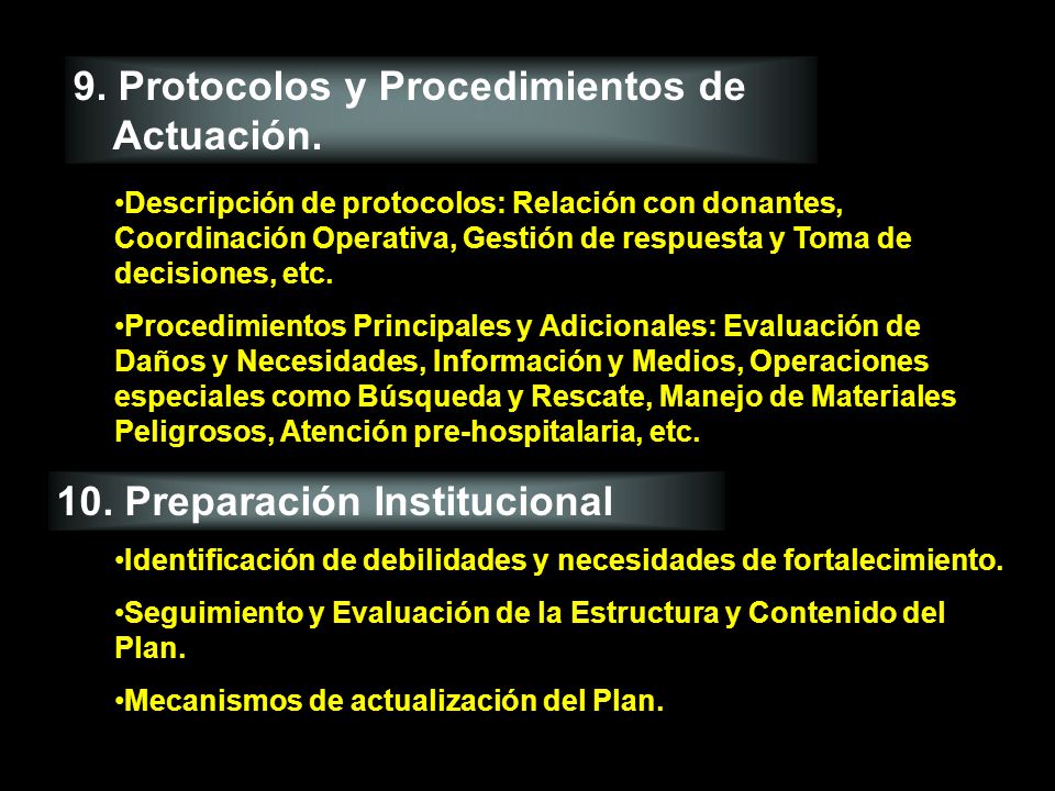 9. Protocolos y Procedimientos de Actuación.