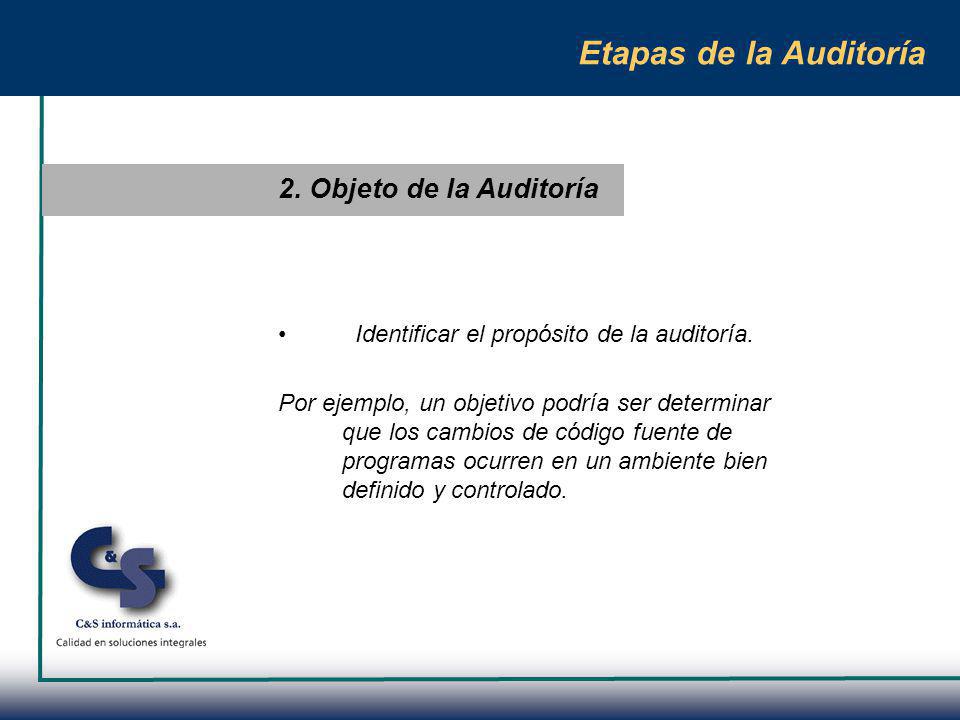 Etapas de la Auditoría Identificar el área que será auditada 1. Sujeto de la Auditoría