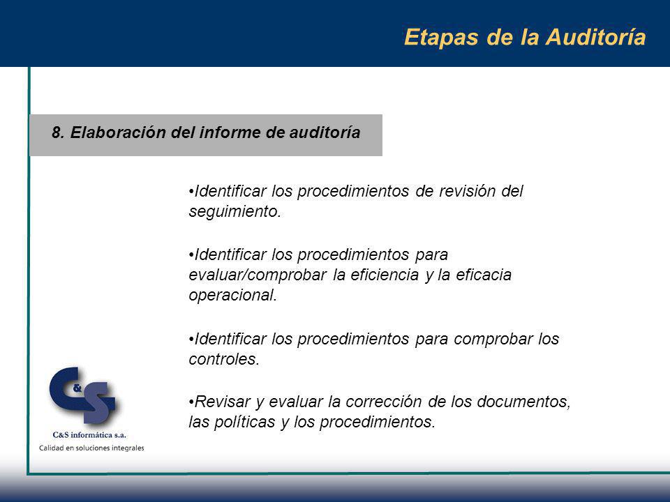 Etapas de la Auditoría 7. Procedimientos para comunicarse con la gerencia Organización específica