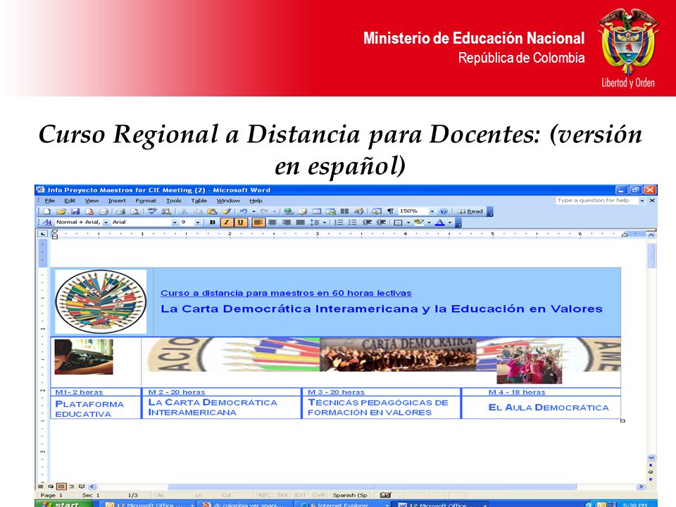 Ministerio de Educación Nacional República de Colombia Curso Regional a Distancia para Docentes: (versión en español)
