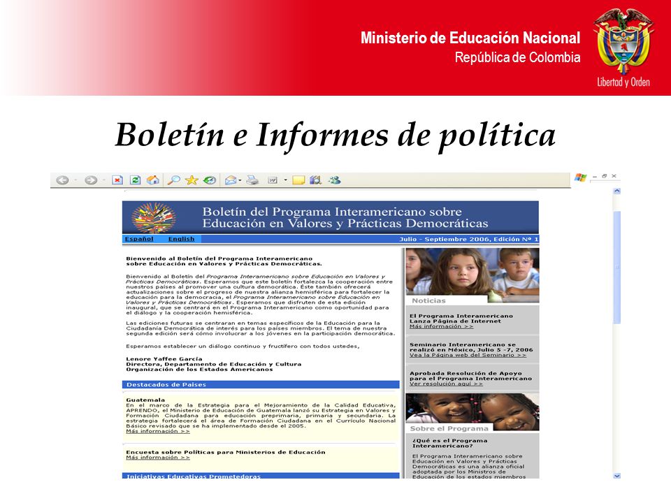 Ministerio de Educación Nacional República de Colombia Boletín e Informes de política
