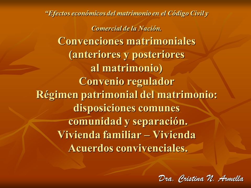 “efectos Económicos Del Matrimonio En El Código Civil Y Comercial De La