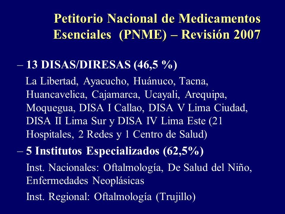 Dirección General De Medicamentos, Insumos Y Drogas DIGEMID ...