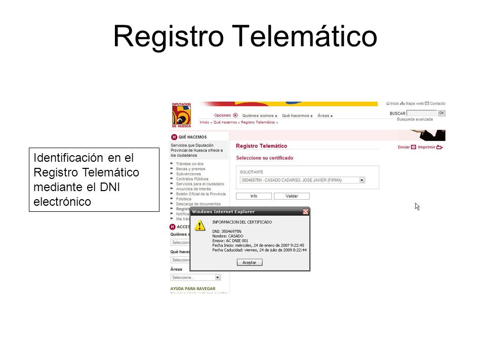 Registro Telemático Identificación en el Registro Telemático mediante el DNI electrónico