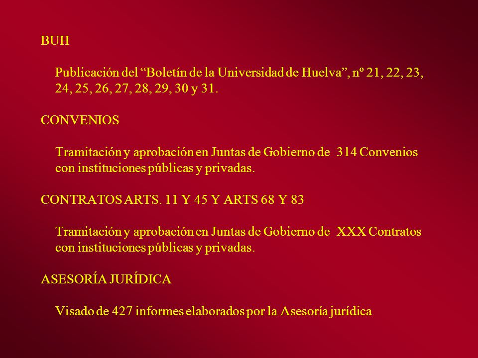 BUH Publicación del Boletín de la Universidad de Huelva , nº 21, 22, 23, 24, 25, 26, 27, 28, 29, 30 y 31.