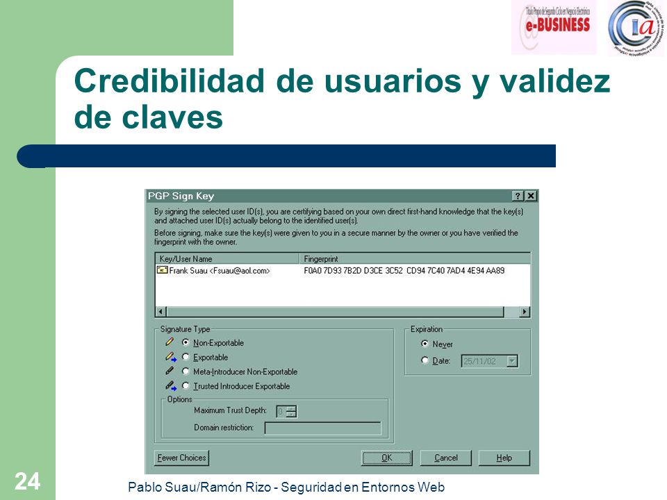 Pablo Suau/Ramón Rizo - Seguridad en Entornos Web 24 Credibilidad de usuarios y validez de claves