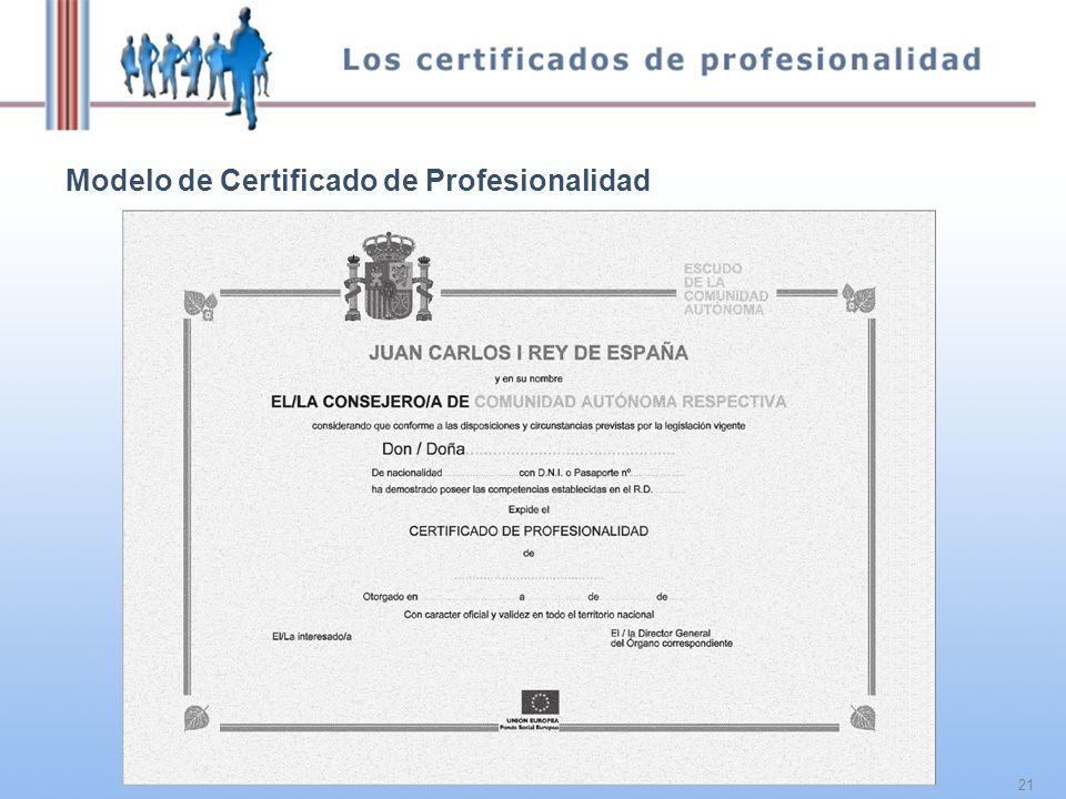 21 Modelo de Certificado de Profesionalidad