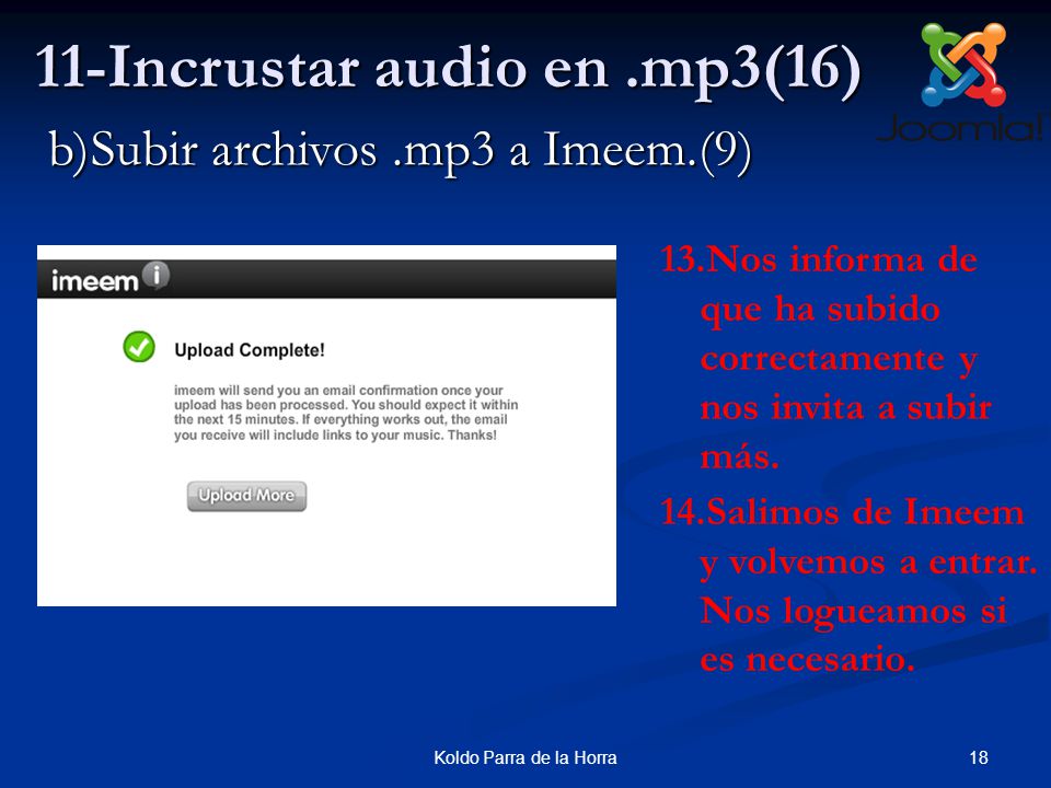 18Koldo Parra de la Horra 11-Incrustar audio en.mp3(16) 13.Nos informa de que ha subido correctamente y nos invita a subir más.