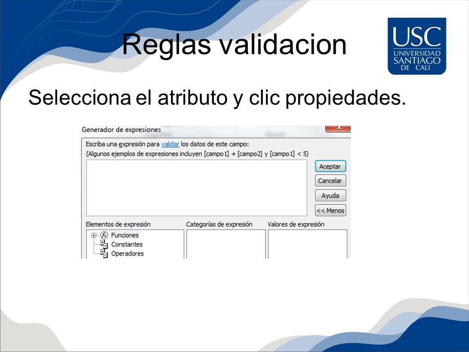 Reglas validacion Selecciona el atributo y clic propiedades.