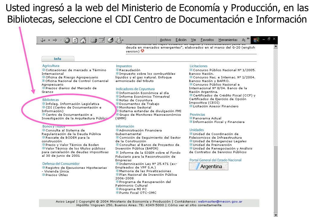 Usted ingresó a la web del Ministerio de Economía y Producción