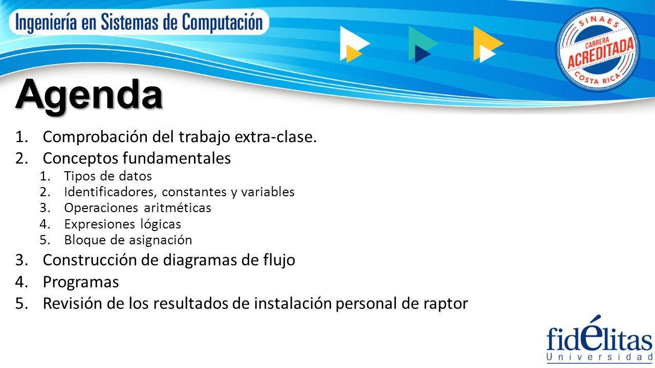 SC-115 Programación Básica Lección número 2. Agenda ón del  trabajo extra-clase.  fundamentales  de datos  , - ppt descargar