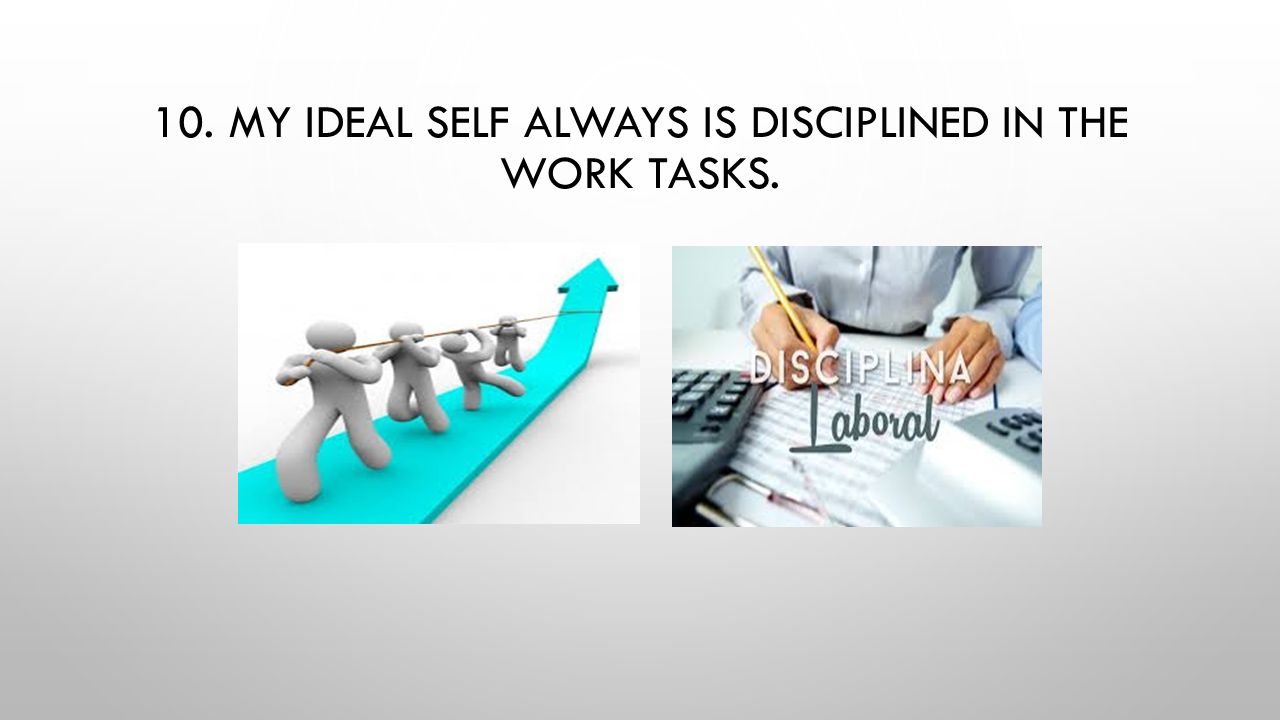 10. MY IDEAL SELF ALWAYS IS DISCIPLINED IN THE WORK TASKS.