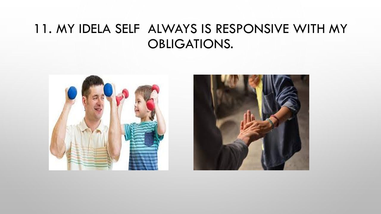 11. MY IDELA SELF ALWAYS IS RESPONSIVE WITH MY OBLIGATIONS.